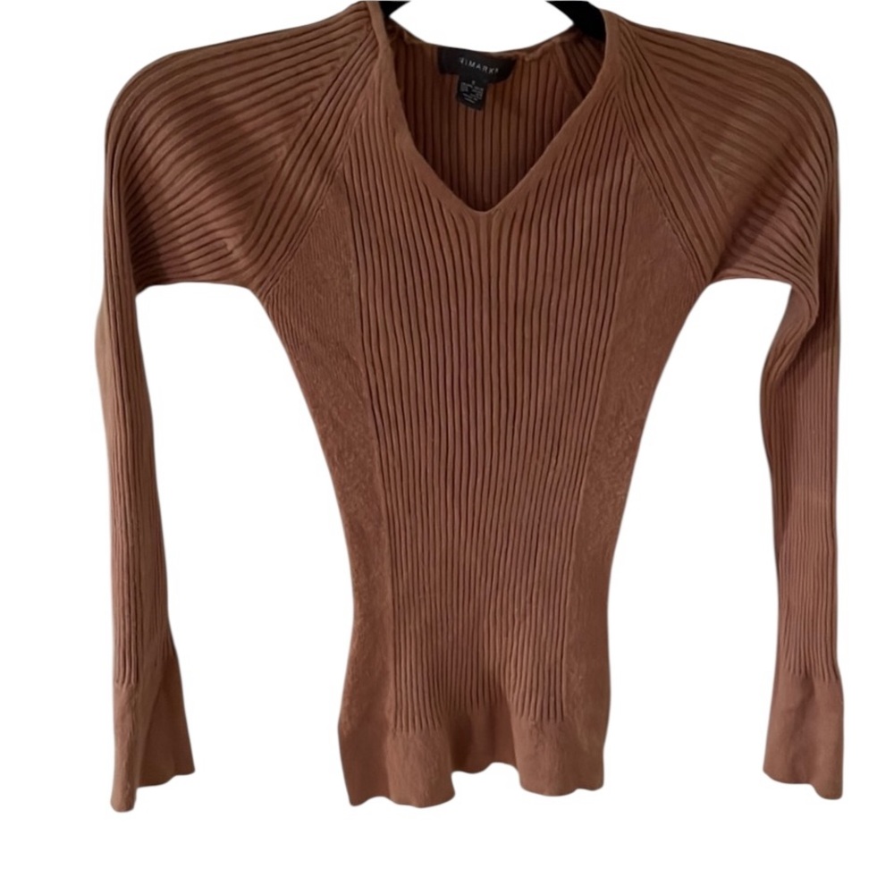 Primack size small Rosie tan ribbed v- neck sweater long sleeve super soft